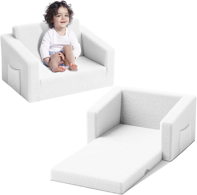 Kids Couch,2-in-1 Toddler Chairs for Boys,Kids Sofa with Storage,Comfortable Kids Sofa Bed,Fun Kids Lounge Chair,Toddler Furniture,Kids Playroom,Children'S Gifts (White)