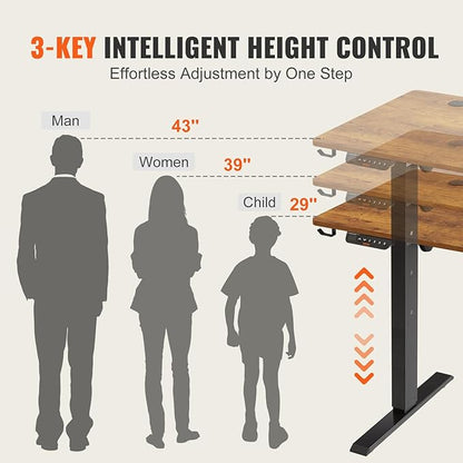 VEVOR Height Adjustable Desk, 55.1 x 23.6 in, 3-Key Modes Electric Standing Desk,Whole Piece Desk Board, Sturdy Dual Metal Frame, Max. Bearing 180 LBS Computer Sit Stand up Desk, for Home and Office