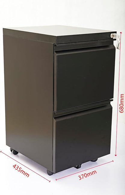 Panana 2-Drawer Mobile File Cabinet with Lock, Commercial Vertical Cabinet, Rolling Filing Cabinet for Letter/A4 Size (Black)