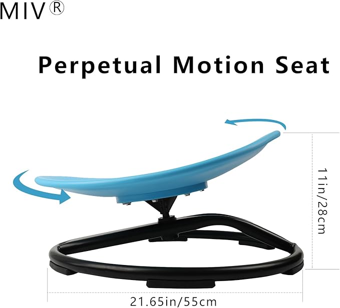 MIV Kids Sensory Swivel Chair, Autism Kids Swivel Chair, Sensory Spin Chair, Metal Base, Non-Slip Design, Blue, Assembly Required
