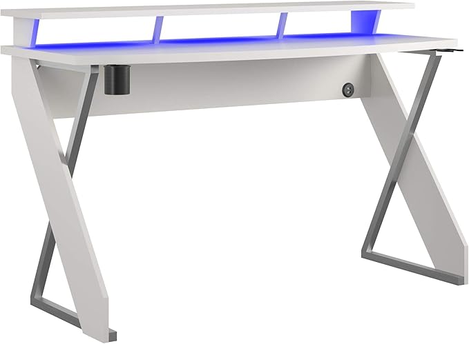 Xtreme Riser, Ergonomic, Home Office, Work Table, Computer, Gaming Room Desk, Monitor Stand, Cup Holder, Headphone Hook, White