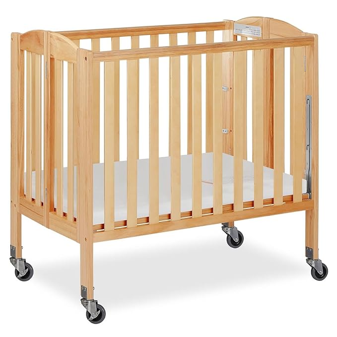3-in-1 Folding Portable Crib and 3” Extra Firm Fiber Crib Mattress Bundle, Natural and Greenguard Gold Certified