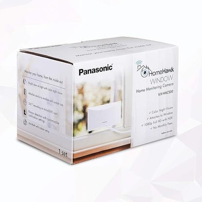 Panasonic HomeHawk Window Home Monitoring Camera for Outdoor Monitoring, Mounts to Inside Window, Color Night Vision, Wide Angle, 24/7 Full HD Recording, Person Detection, Alexa Compatible KX-HNC500