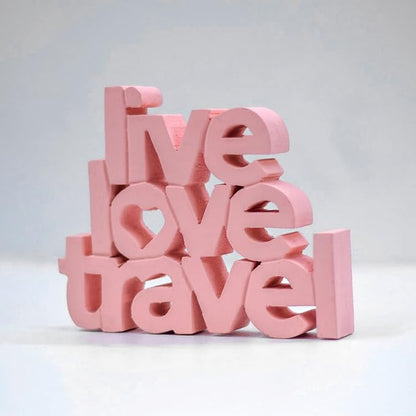 Live Love Travel – Peach, Aesthetic table decor for home or office, desk or Shelf. Quirky room decoration showpiece, ideal for birthday gift, corporate gift, and inspiring wall decor