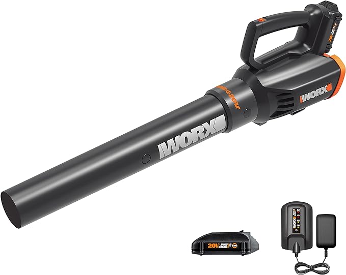WORX Cordless Leaf Blower 20V WORXAIR Turbine Blower WG547.2 for Lawn Care Yard Work, 2 Variable Speed Control, 1 * 4.0 Ah Battery & Charger Included