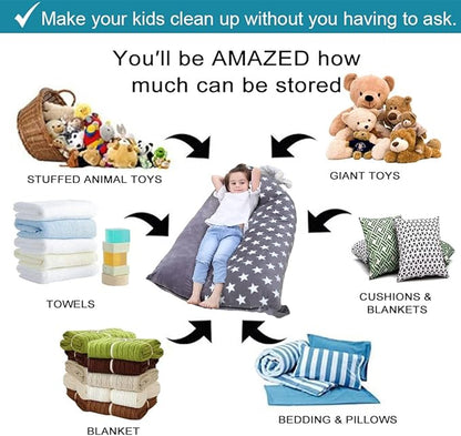 Stuffed Animal Storage Bean Bag Chair Cover | 53" Extra Large Beanbag for Kids and Adults, Plush Toys Holder and Organizer for Boys and Girls | Premium Velvet - Soft & Comfortabl (Stars Style)