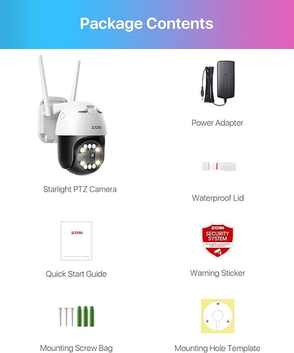 ZOSI 3K 5MP Pan/Tilt WiFi Security Camera, C296 Plug-in Home Surveillance Camera Outdoor, Person Vehicle Detection, Human Tracking, Night Vision, 2 Way Audio, Floodlight Siren, Cloud & SD Card Storage