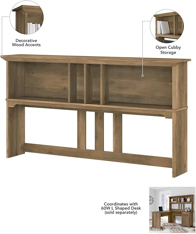 Bush Furniture Salinas Hutch for L Shaped Desk, 60W, Reclaimed Pine