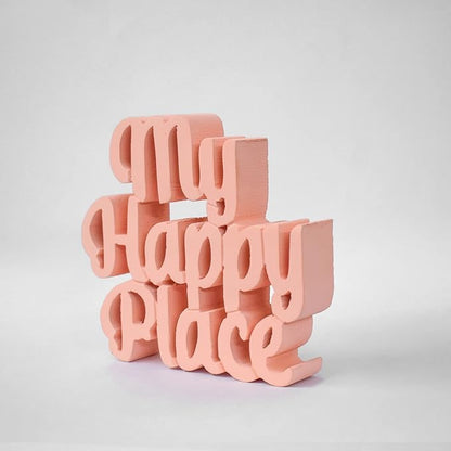 My Happy Place Peach Aesthetic Table Decor - Home, Office Desk, Shelf. Quirky Room Decoration Showpiece, Birthdays, Corporate Gifts, and Inspirational Wall Decor.