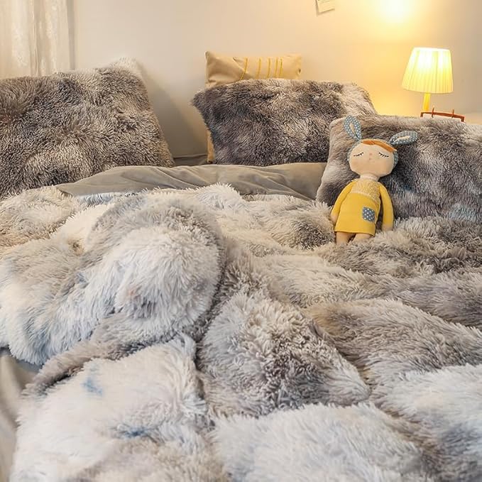 Faux Fur Kids Girls TD Black Comforter Sets Queen - 3PC Bed Set Warm Comfortable Soft Plush Flannel Velvet Fluffy Fuzzy Bedding（Comforter x 1 Pillowcases x 2）