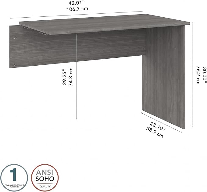 Bush Furniture Cabot 42W Shell Desk Return, 48W x 24D, Modern Gray