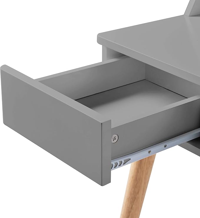 Teamson Home Creativo Writing Study Computer Desk with Solid Wood Legs, Storage Drawers and Open Shelves Hutch for Home Office Living Room Reading Bedroom, 37 inch Height, Gray