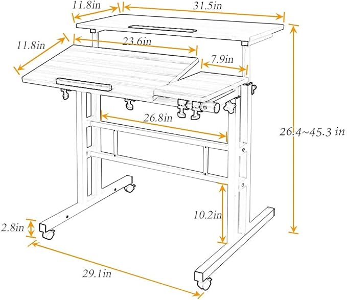 SDHYL 31.5 inches Movable Laptop Desk with Mouse Board Adjustable Height and Angle Anti-Slip Workstation Home Office Desk with Tablet Slot Portable Student Desk, White Maple, S7-ZS-101-2MP-US