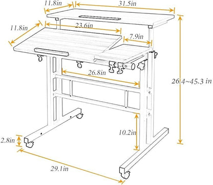 SDHYL 31.5 inches Movable Laptop Desk with Mouse Board Adjustable Height and Angle Anti-Slip Workstation Home Office Desk with Tablet Slot Portable Student Desk, White Maple, S7-ZS-101-2MP-US