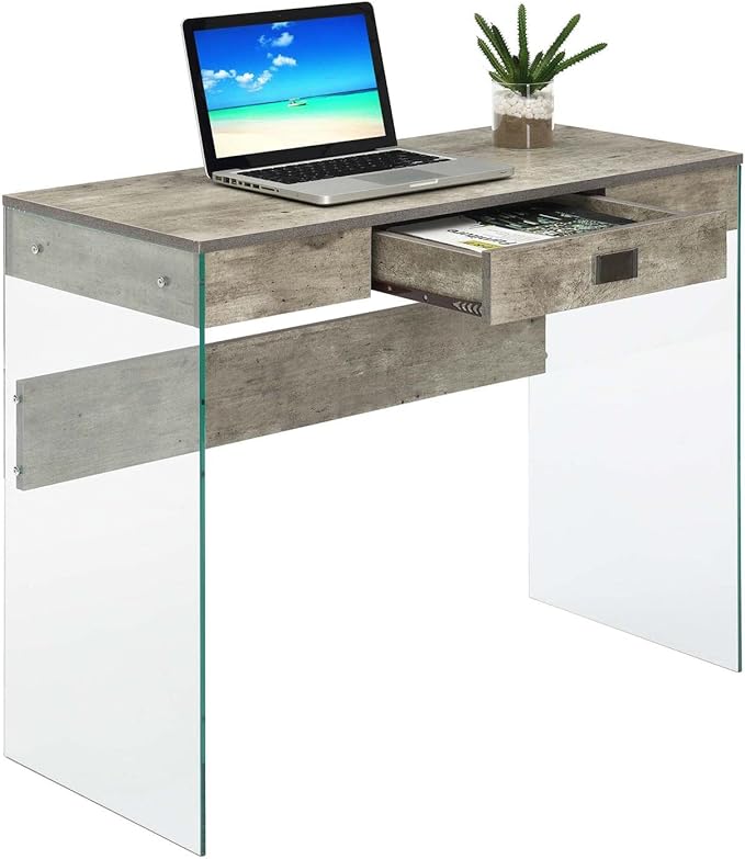 Convenience Concepts SoHo 1 Drawer Glass 36 inch Desk, Faux Birch/Glass
