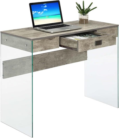 Convenience Concepts SoHo 1 Drawer Glass 36 inch Desk, Faux Birch/Glass