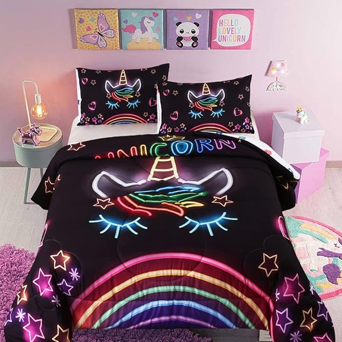 Cute Unicorn Comforter Sets Rainbow Soft Girls Comforter Sets 3pc Pink Flower Girl Unicorn Bedding Sets