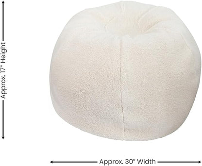 Flash Furniture Dillon Sherpa Bean Bag Chair, Classic Refillable Bean Bag Chair for Kids and Teens, Small, Natural