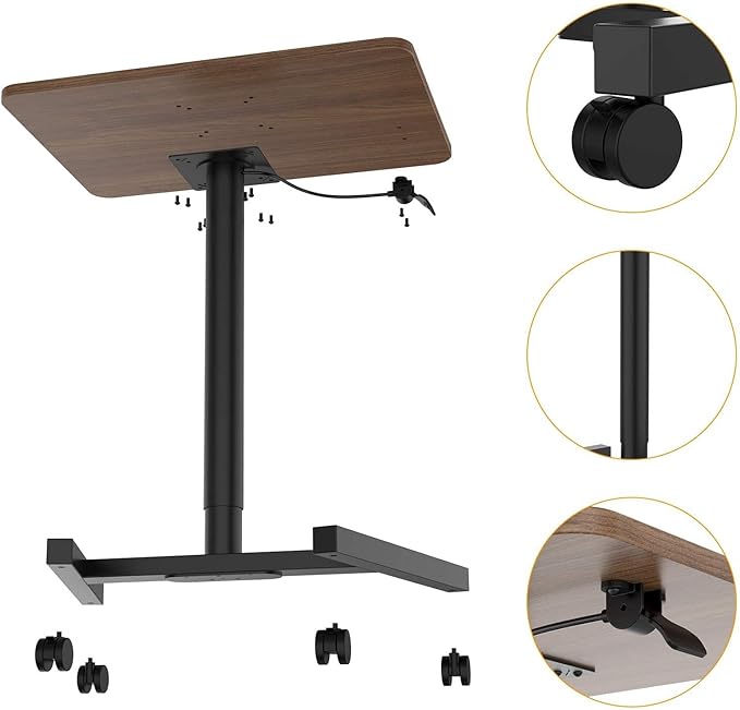 28-Inch Height Adjustable Laptop Desk, Sit-to-Stand Desk with Lockable Wheels, Rolling Standing Mobile Desk Cart for Home Office Classroom (Coffee)