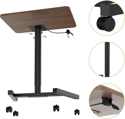 28-Inch Height Adjustable Laptop Desk, Sit-to-Stand Desk with Lockable Wheels, Rolling Standing Mobile Desk Cart for Home Office Classroom (Coffee)