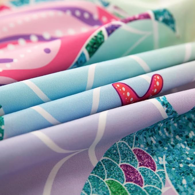 ADASMILE A & S 6 Pieces Mermaid Comforter Twin for Girls Kids Mermaid Bedding Fish Scale with Starfish Turtle Printed Bed in a Bag Comforter and Sheet Set Rainbow Mermaid Scale Bedding Home Decor