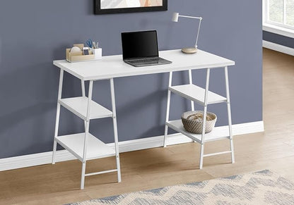 Monarch Specialties 7521 Computer Desk, Home Office, Laptop, Storage Shelves, 48" L, Work, Metal, Laminate, White, Contemporary, Modern Desk-48, 47.25" L x 23.75" W x 30" H