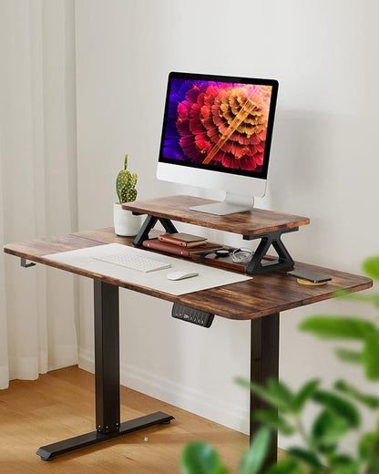 Memory Electric Height Adjustable Desk Sit Stand Up Computer Workstation for Home Office, 48inch, Rustic Brown
