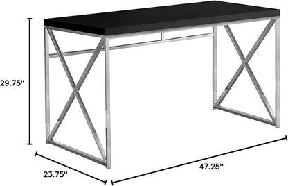 Monarch Specialties Modern Industrial Style-Home & Office Writing Table with Sturdy Crisscross Metal Computer Desk, 48" L, Black/Chrome Frame