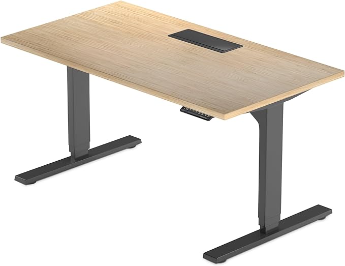 Standing desk with Bamboo top. Adjustable height desk 60"x30". Dual motor stand up motorized computer desks for home office