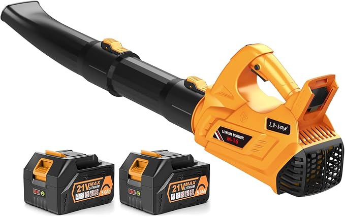 Leaf Blower - 320CFM 180MPH 21V Leaf Blower Cordless with 2 X 5.0 Ah Battery & Charger, Electric Leaf Blower Battery Powered Leaf Blower Lightweight for Snow Blowing & Lawn Care Yard Cleaning