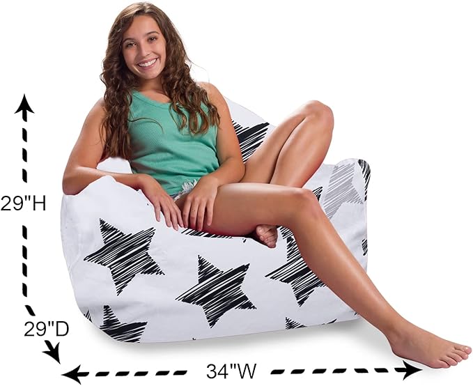 Posh Creations Structured Comfy Bean Bag Chair for Gaming, Reading, and Watching TV, Malibu Lounge, Canvas - Sketchy Stars