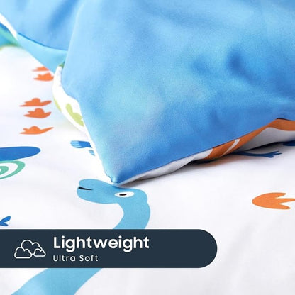 Wake In Cloud - Dinosaur Bedding Set for Boys, Cute Colorful Dinosaur Comforter Set with Sheets, 5 Pieces Kids Bed in a Bag, White Blue, Twin Size