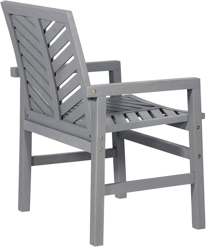 Walker Edison 2 Piece Outdoor Patio Chevron Wood Chair Set All Weather Backyard Conversation Garden Poolside Balcony, Set of 2, Grey