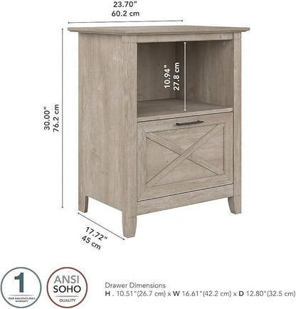 Bush Furniture Key West 1-Drawer Lateral File Cabinet, Letter/Legal, Washed Gray, 24-inch (KWF124WG-03)