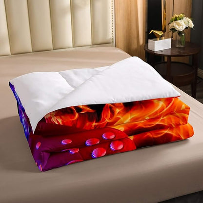 Ice Fire Dragon Comforter Set for Boys Teens Kids Gamer Games Room Decor Bedding Set Blue Red Gaming Gamepad Down Comforter ,Fairy Tale Animals Theme Room Decor 3Pcs Duvet Insert Full Size,Soft