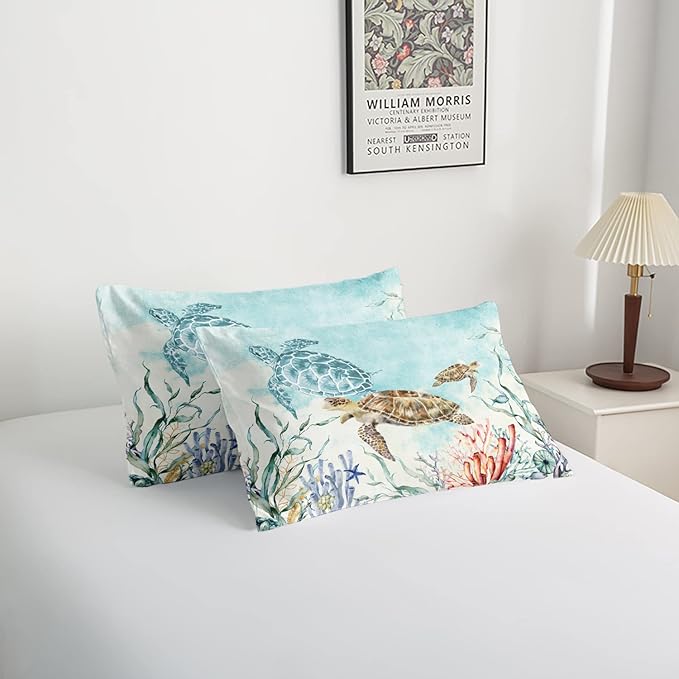 CVHOUSE Sea Turtle Comforter Set,Ocean Watercolor Sea Turtle Bedding Set for Kids Teens,Ocean Sea Turtle Comforter Sea Turtle Duvet Set Room Decor Quilt Set Full Size