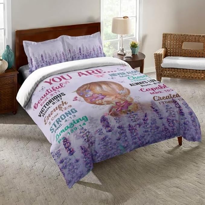 Girls Purple Comforter Sets Full Size for Girls, Pretty Blonde Girls Love Purple Floral Quilt Bedding Sets for girls Bed in A Bag Comforter Set with 2 Pillowcases