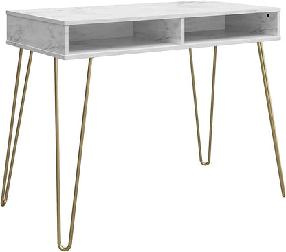 Novogratz Athena Computer Desk with Storage, White Marble