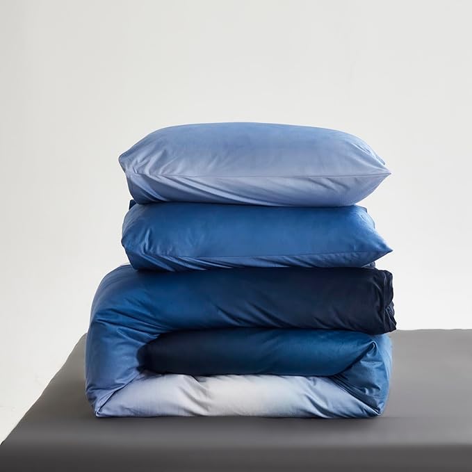 Blue White Gradient Comforter Set Cal King Blue Velvet Bedding Comforter Modern Plain White and Royal Blue Gradient Soft Quilt Farmhouse Flannel Comforter Warm California King Bed Comforter