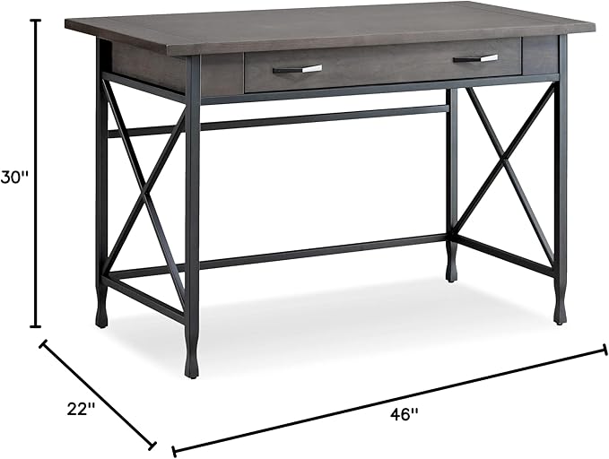 Leick Home 23400 Chisel & Forge Writing Computer Desk with Drop Front Keyboard Drawer, Smoke Gray and Matte Black