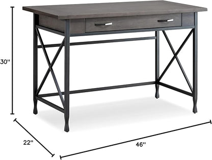 Leick Home 23400 Chisel & Forge Writing Computer Desk with Drop Front Keyboard Drawer, Smoke Gray and Matte Black