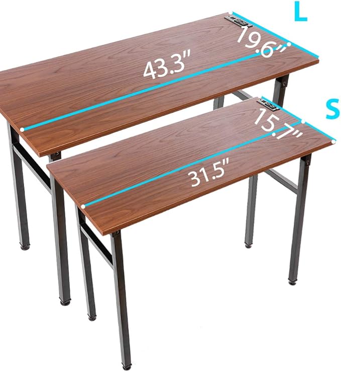 Frylr Small Folding Writing Desk with USB Ports & Power Plugs 31.5x15.7x29 Inch Small Office Computer Desks Portable for Home Office, Foldable Student Study Tables for Small Space, Walnut