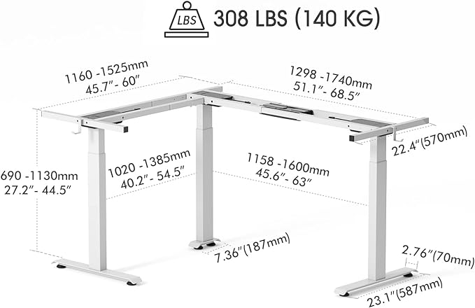 FEZIBO 75 Inches, Supports over 300mlbs,L Shaped Standing Desk Reversible, Electric Height Adjustable Corner Stand up Desk, Sit Stand Desk Computer Workstation, White Frame/White Top