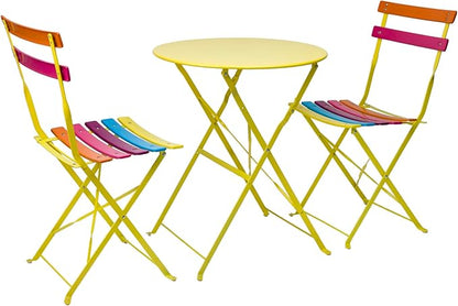 Alpine Corporation MSY114A Rainbow Metal Bistro Set w Two, Table: 24" L x 24" W x 28" H Chair: 16" L 18" W x 32" H