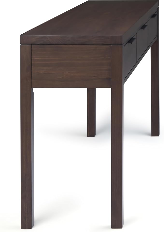 SIMPLIHOME Hollander SOLID WOOD 60 inch Wide Wide Console Sofa Entryway Table in Warm Walnut Brown with Storage, 3 Drawers , for the Living Room, Entryway and Bedroom
