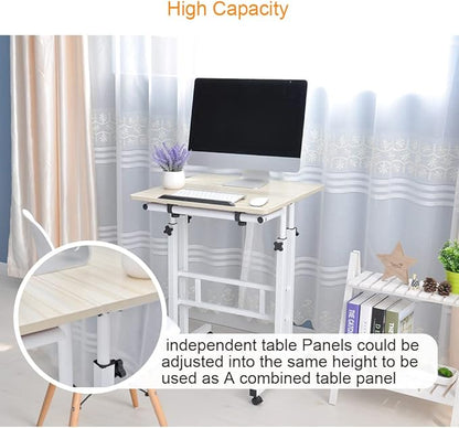 DlandHome Mobile Standing Desk Stand Up Desk Rolling Desk, Stand Sit Desk Mobile Computer Desk Adjustable Standing Desk 23.6inches Table Workstation Mobile Desk Cart Tray Maple