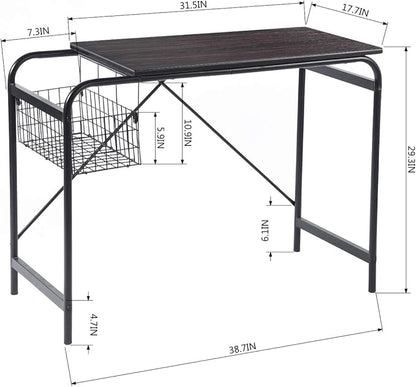 FurnitureR Home Office Computer Basket 31.5“ Wooden Laptop Table with Storage Workstation Modern Study Writing Desk, Walnut Black