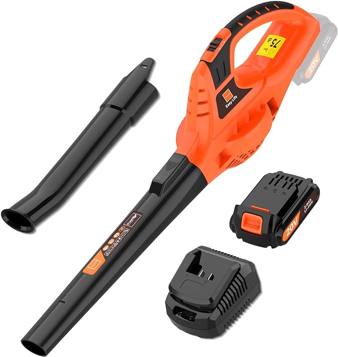 Leaf Blower Cordless,21V Handheld Electric Leaf Blower with 2.0Ah Battery and Charger, 2 Speed Mode, Lightweight Battery Powered Leaf Blower for Lawn Care, Patio, Yard, Sidewalk