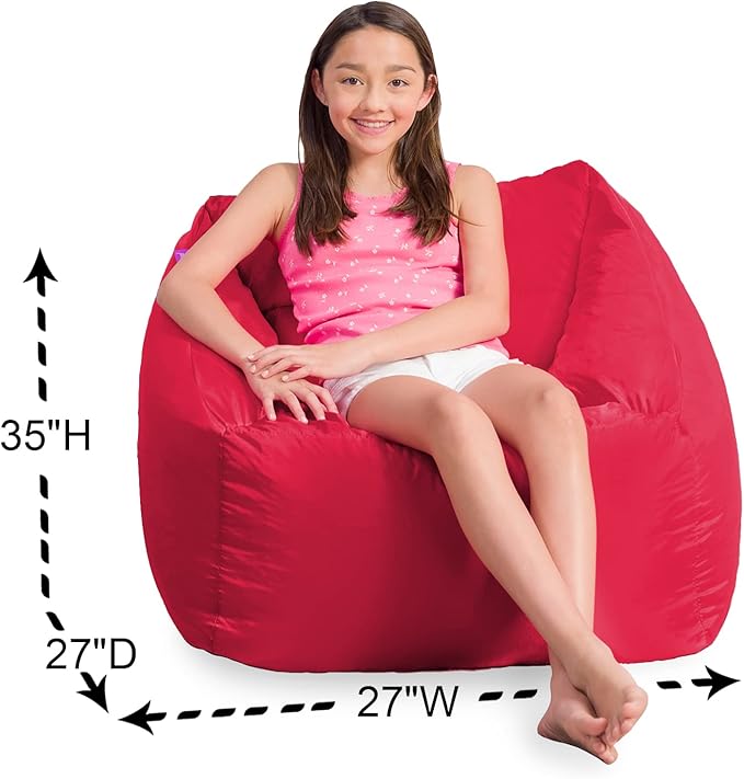 Posh Creations Structured Comfy Bean Bag Chair for Gaming, Reading, and Watching TV, Coronado Chair, Microsuede - Red