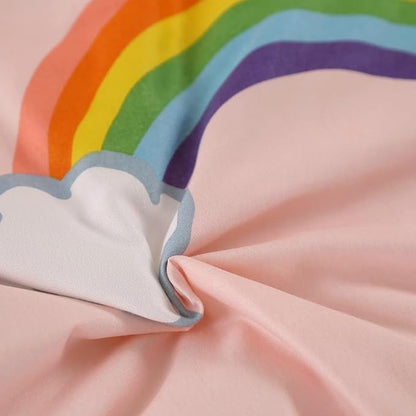 3PCS Rainbow Comforter Set Queen, Cute Pink Queen Size Flower Cloud and Rainbow Comforter Aesthetics, Super Soft and Comfort Microfiber, Kawaii Girls’ Bedroom Decor for Kids, Teens, Children, Women